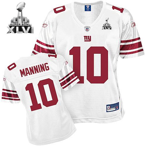 Giants #10 Eli Manning White Women's Team Color Super Bowl XLVI Stitched NFL Jersey